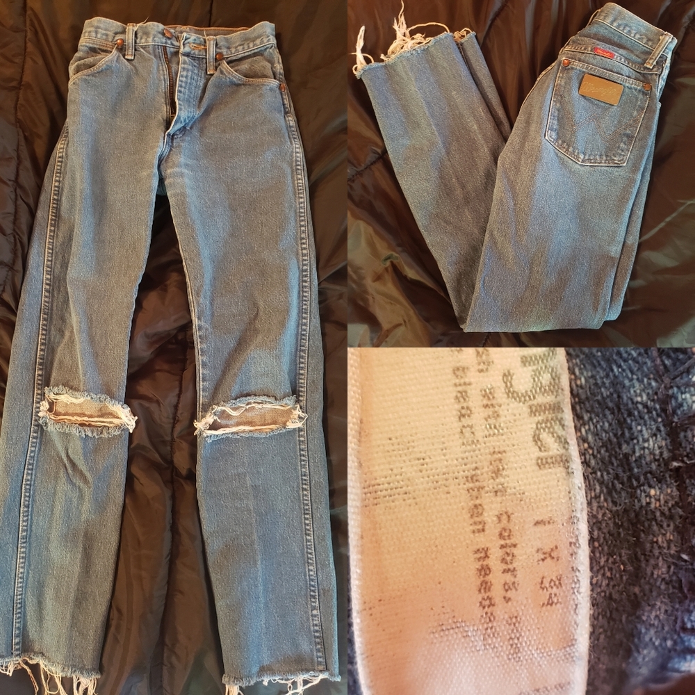 Distressed wrangler jeans